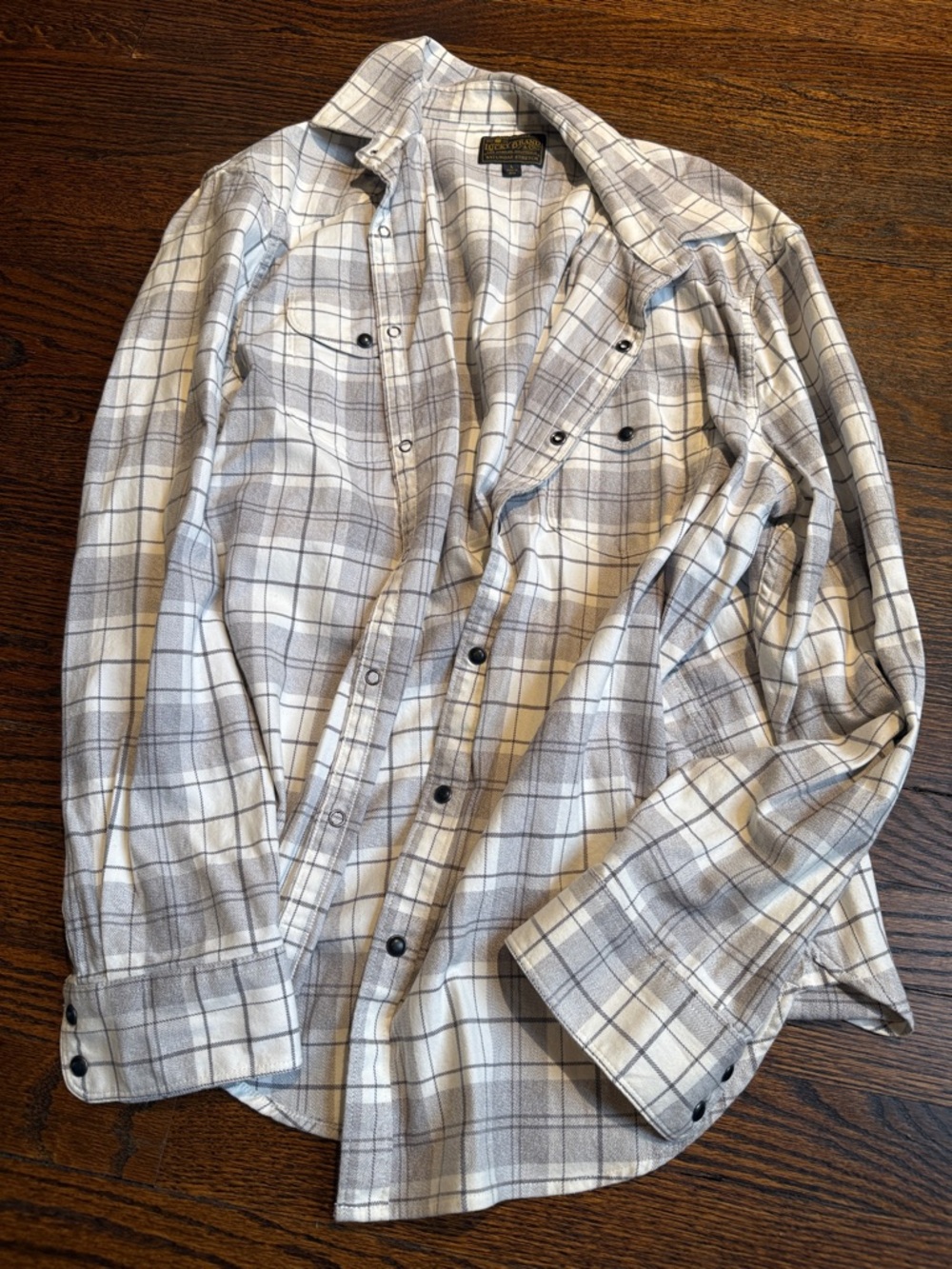 Lucky Brand Light Gray and White Plaid Button-Down Shirt